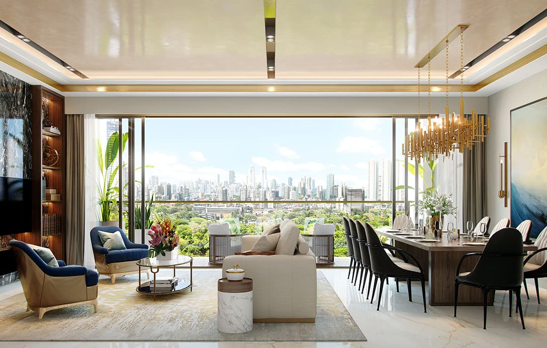 Piramal Realty's interior showcases a spacious living room, epitomizing luxury apartments in Mumbai.