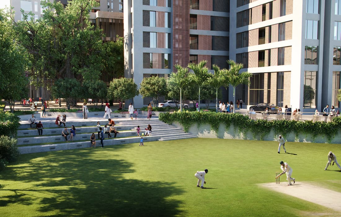 Amphitheater seating at Piramal Vaikunth for outdoor events