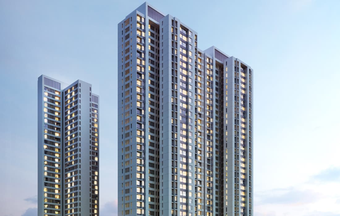 Living room view in a luxurious apartment at Piramal Vaikunth