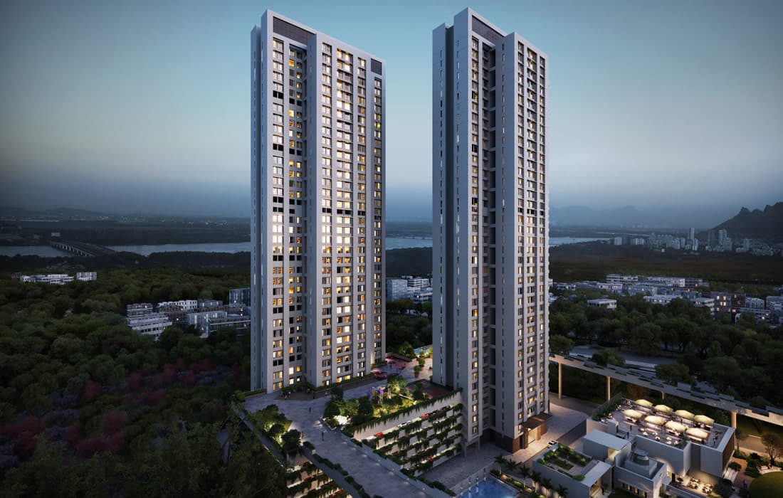 Exterior view of Piramal Vaikunth's Cluster 4 apartments