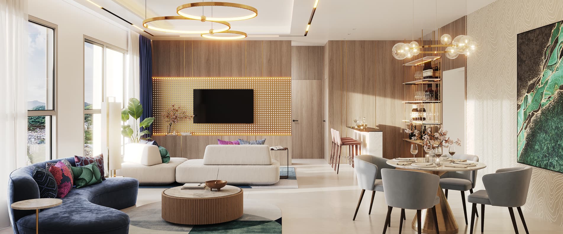 Luxurious living room view at Piramal Revanta's Tower 3 (Ravin)