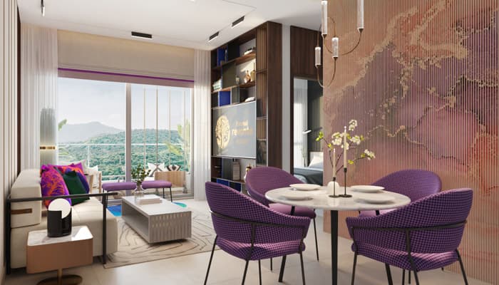 Living room view of luxurious apartment at Piramal Revanta's Tower 4 (Ravisa)