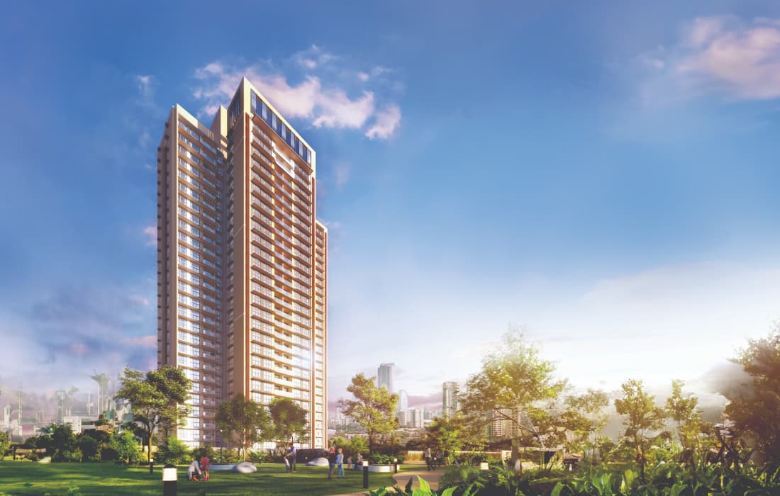 Raynav Elevation showing the architectural design of Piramal Revanta