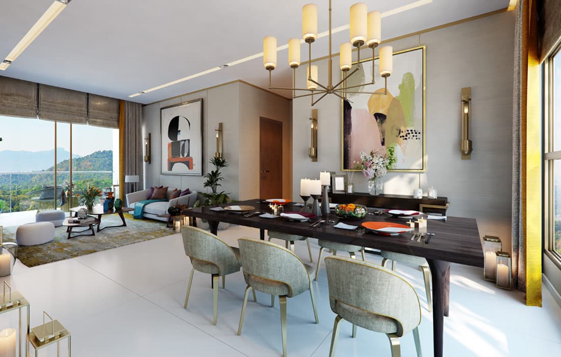 A contemporary Living Room at Piramal Revanta