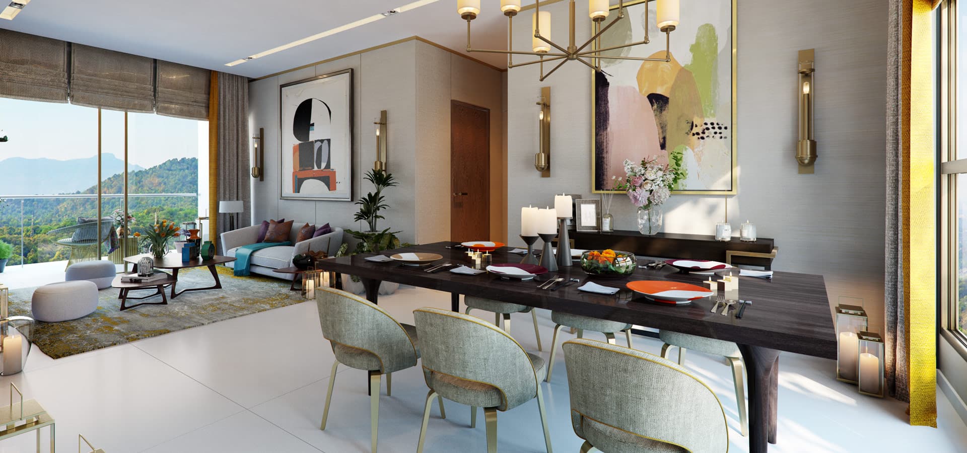A contemporary Living Room at Piramal Revanta