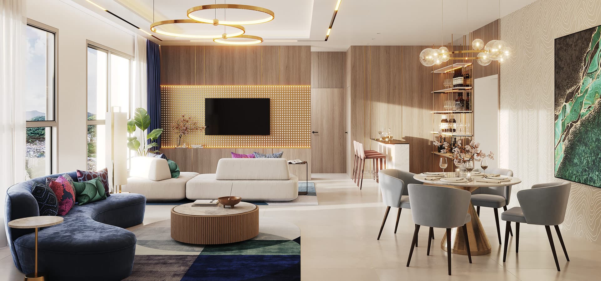 Living Room with natural light and comfort at Piramal Revanta